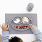 ezpz Happy Mat - 24 Months+ (Gray) - 100% Silicone Suction Plate with Built-in Placemat for Toddlers + Preschoolers - Divided To
