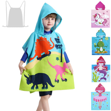 Athaelay Kids Beach Towel for Boys Girls, Dino Hooded Bath Towel Wrap, Toddler Pool Towel with Hood, Dinosaurs with Drawstring B