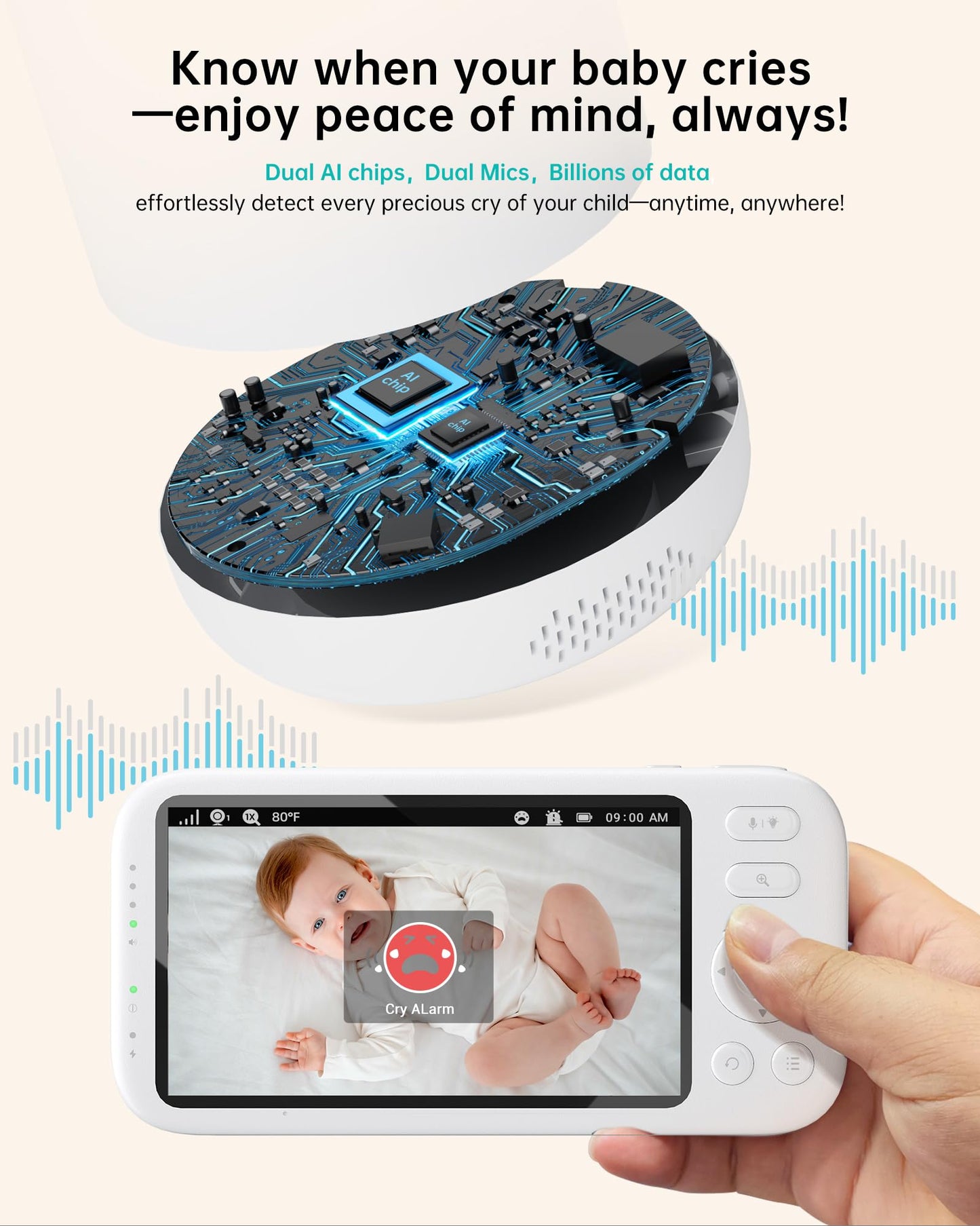 Jartoo 2K Video Baby Monitor With Camera And Audio, 3600Ft Long Range Baby Monitor No Wifi 5.5' Fhd Screen Anc Baby Camera Wire