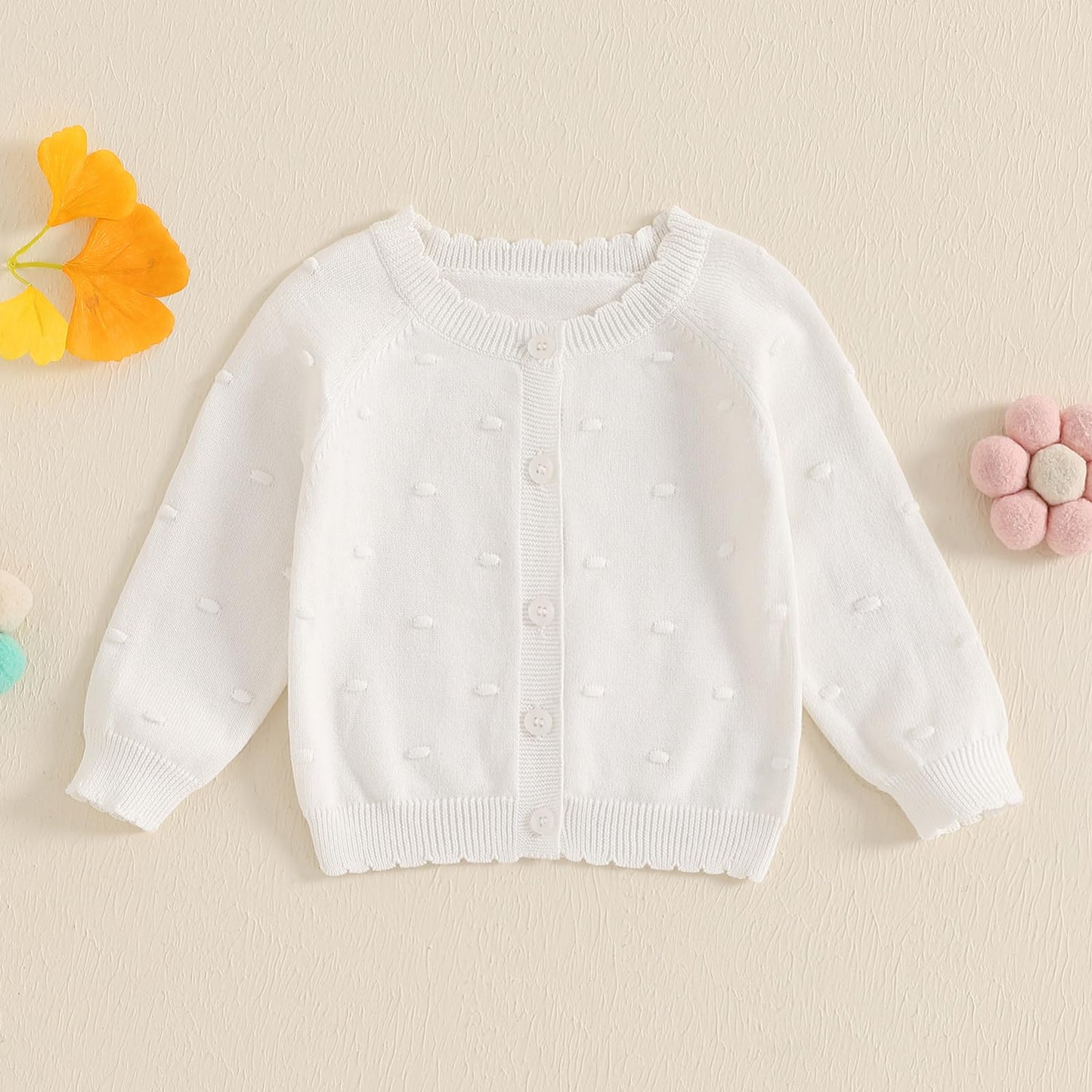 Infant Baby Girl Cardigan Sweater Long Sleeve Button Up Knit Sweatshirt Jacket Toddler Baby Girl Fall Outfits (White, 9-12 Month