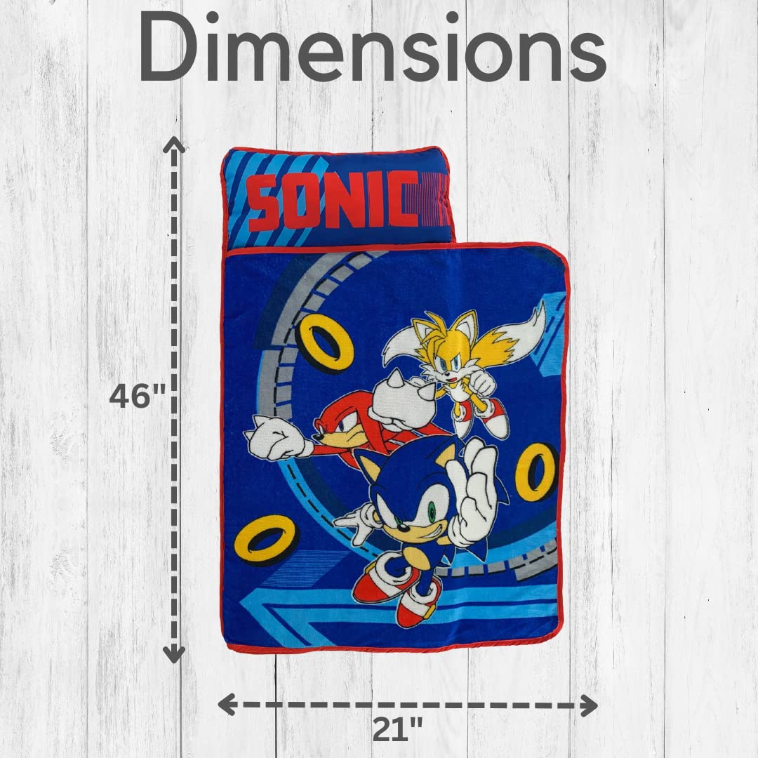 Sonic The Hedgehog 21'(W) X 45'(L) Soft Toddler Nap Mat With Pillow And Blanket Perfect For Preschool, Daycare, And Travel (10