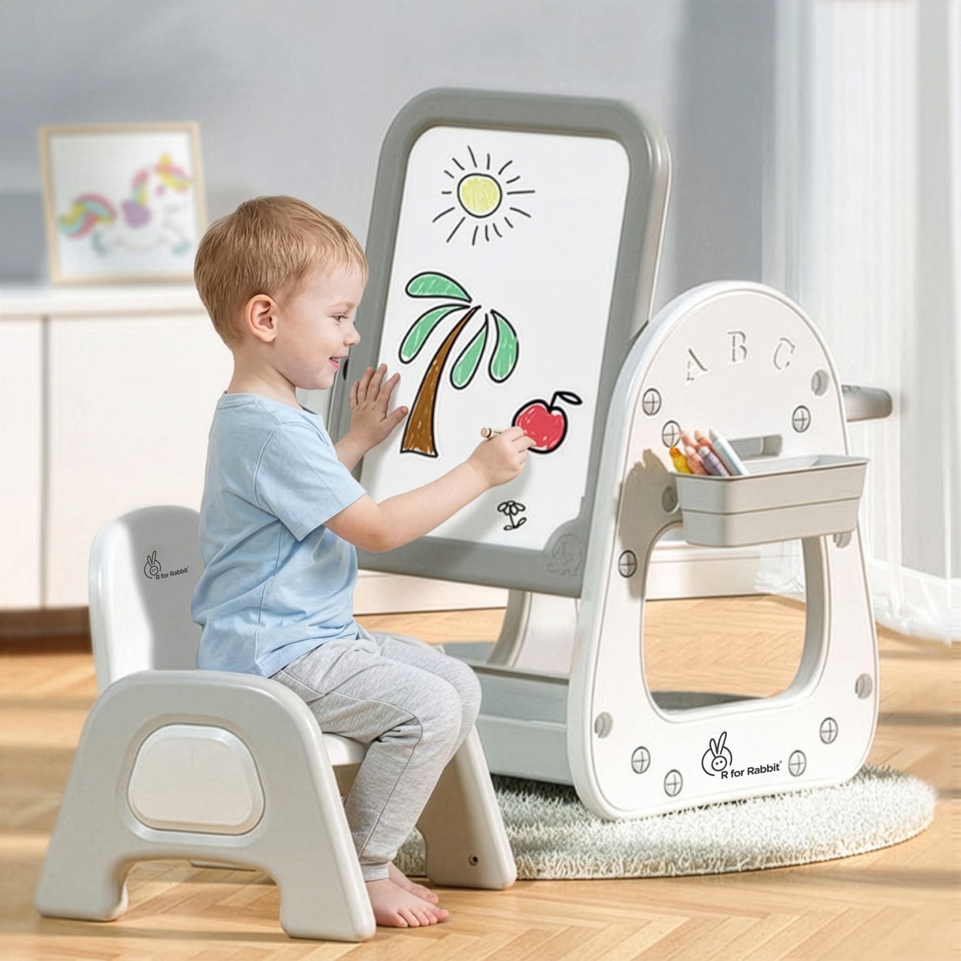 R For Rabbit Little Genius Picasso Kids Study Table Set With Chair, 3 In 1 Multipurpose Activity Table Set For 37 Years Kids, U