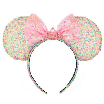 Foeran Mouse Ears Headbands Shiny Bows Mouse Ears Glitter Party Princess Decoration Cosplay Costume For Girls Women (Rainbow-2)