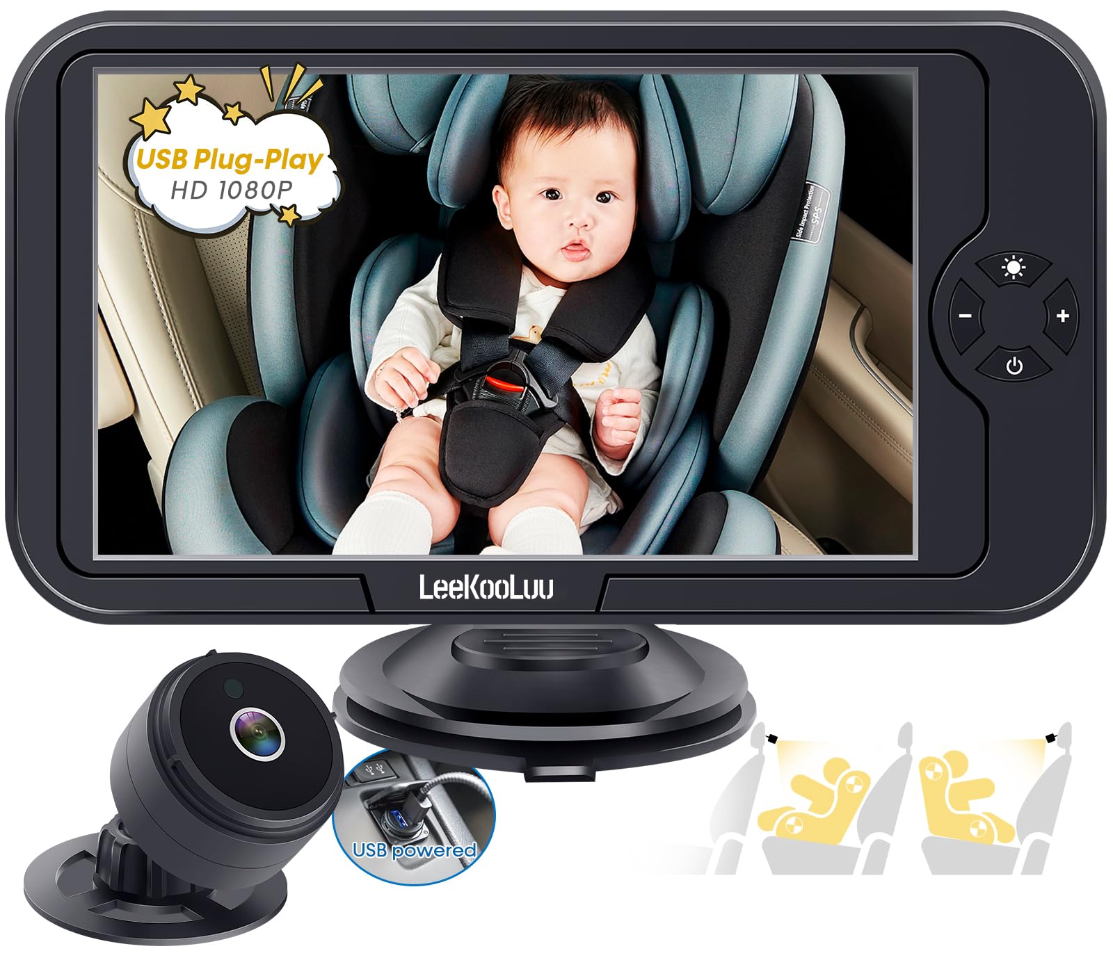 Leekooluu Baby Car Camera Usb: Protect Eyes Gift For Infant 2 Mins Easy Install Rear Facing Car Seat Baby Monitor With Camera Hd