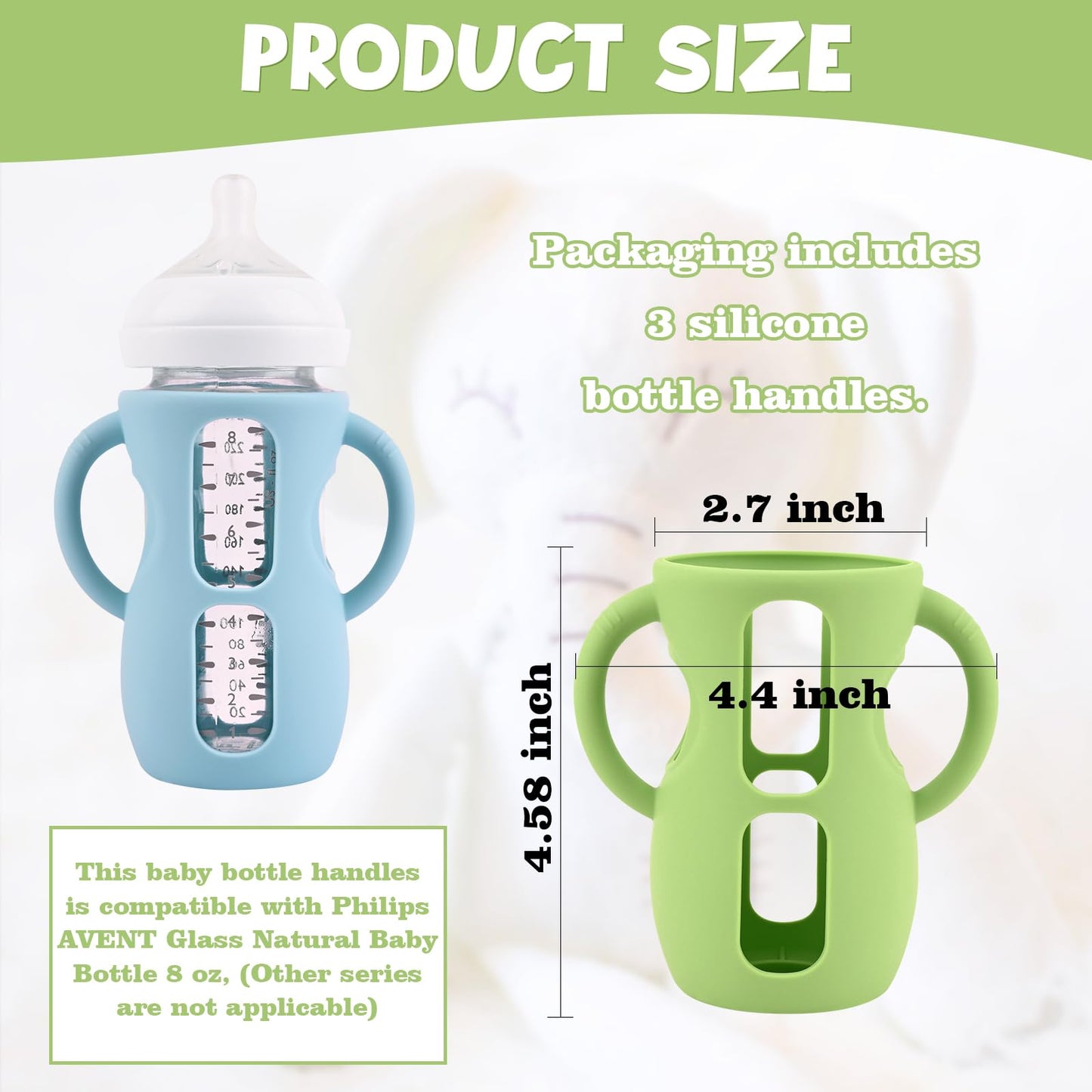 3 Pack Silicone Sleeves For Avent Natural Glass Baby Bottles, Anti Breakage Baby Bottle Holder With Handles, Compatible Philips