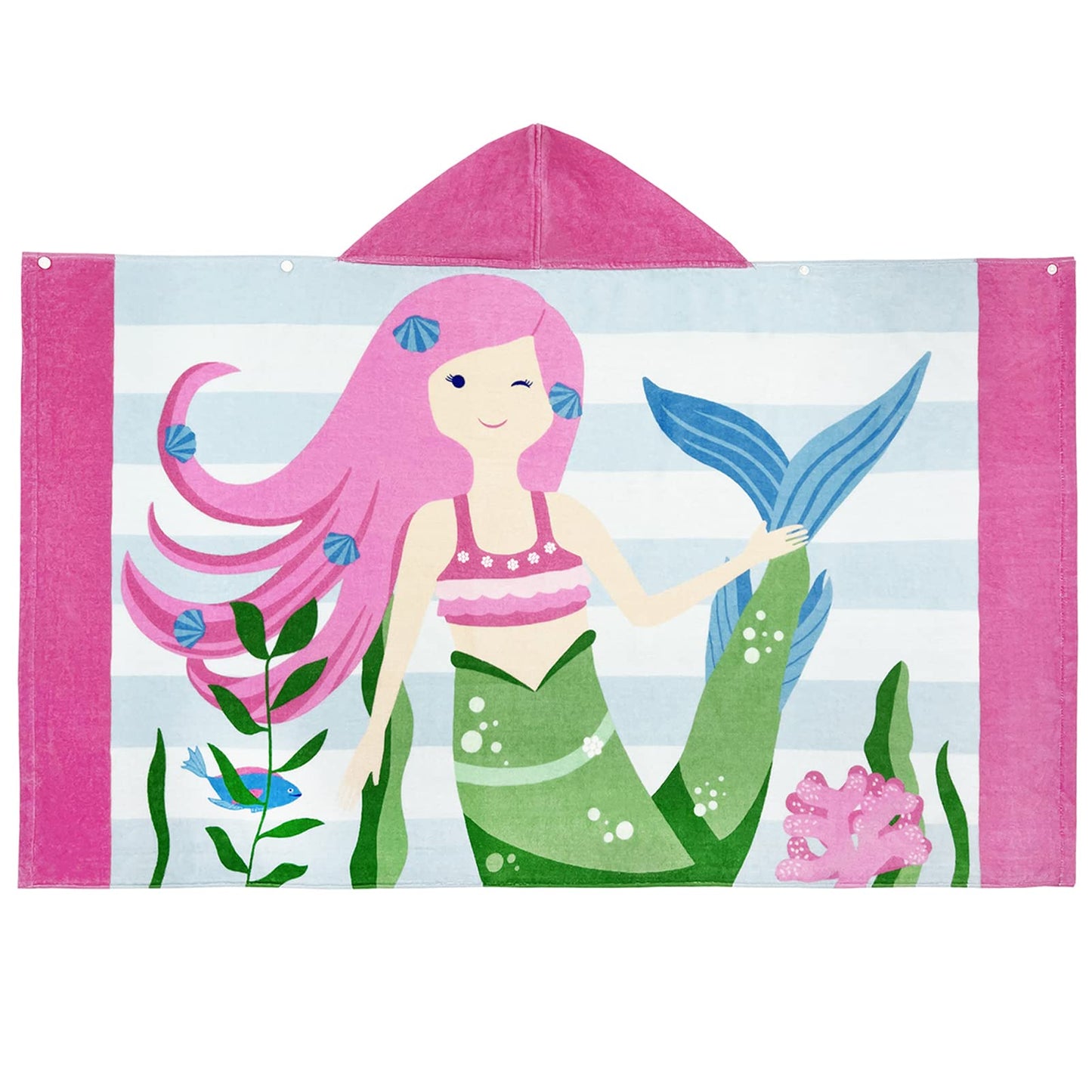 Bangsaur Kids Hooded Beach Bath Towels, 100% Cotton 50X30 Inches Towel Wrap, Toddlers Girls 3-12 Years Coverup Pink Hair Mermaid