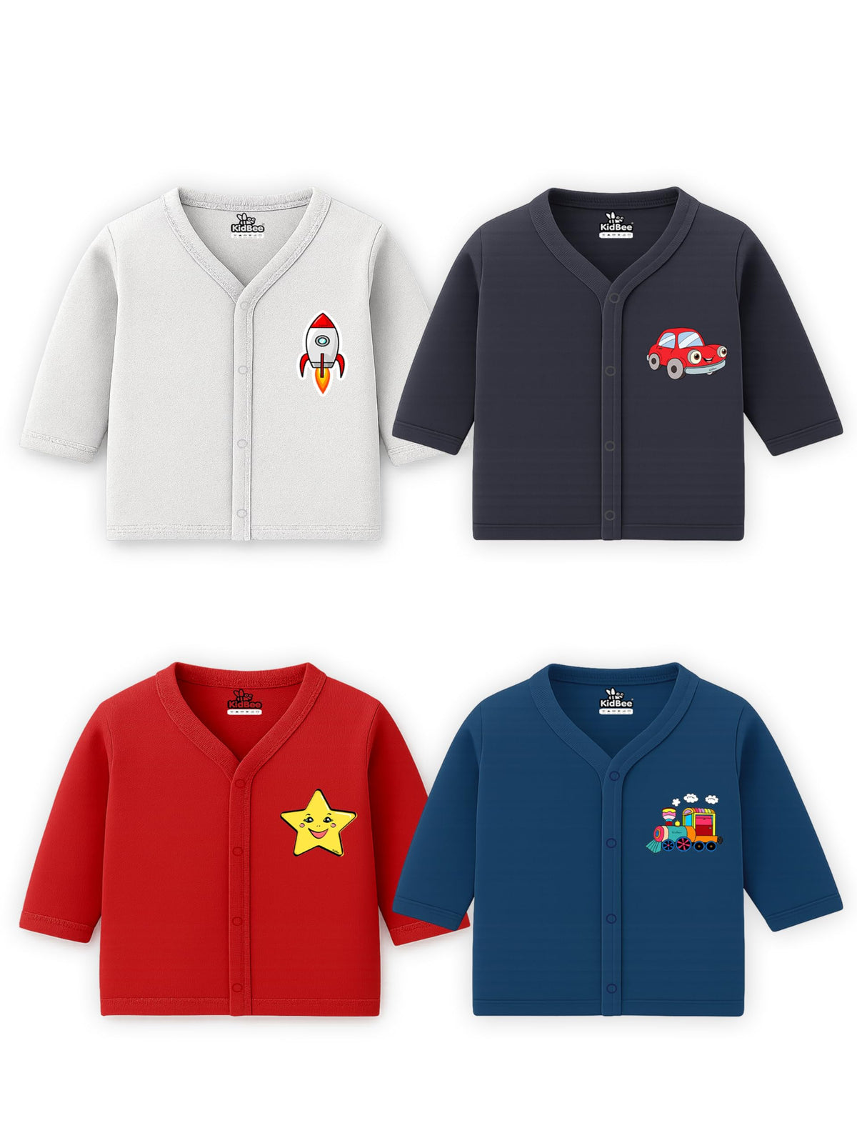 Kidbee Unisex Baby Cotton Jabla Top, FrontOpen, Full Sleeve Set of 4 (in, Age, 9 Months, 12 Months, Regular, PLJFSMulti4pc)