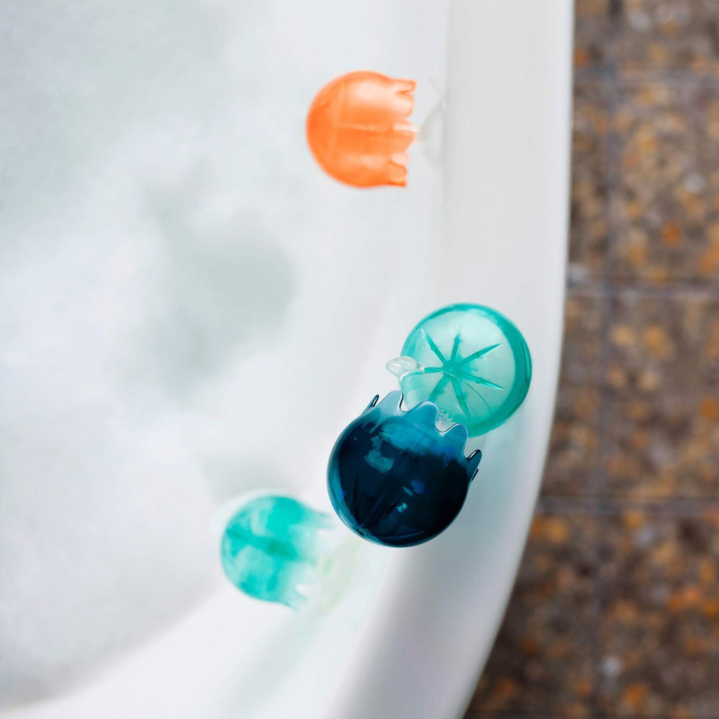 Boon Jellies Suction Cup Bath Toys - Bathtub Baby Sensory Toys - Jellyfish Suction Toys for Bath Time - Navy/Coral - Baby and To