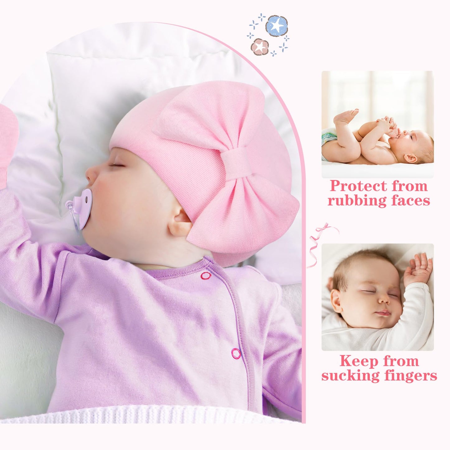Century Star Newborn Girls Hats Baby Hat And Mitten Set Big Bow Knit Infant Headbands Winter Baby Hat For Girls E White & Red &