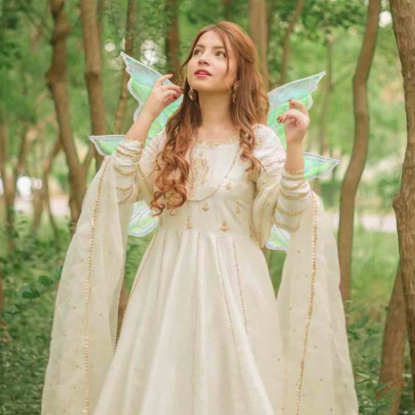 Quescu Fairy Wings For Girls Women,Butterfly Wings For Adults,Sparkle Angel Wings Halloween Costume Dress Up Party Favor (Silver