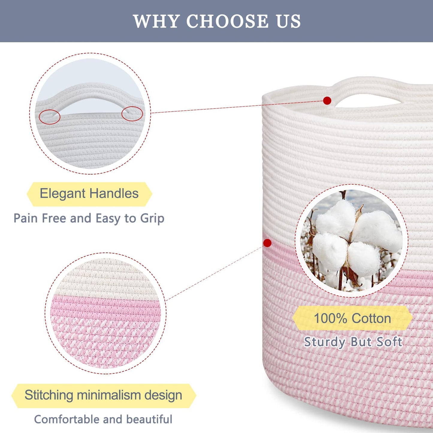 Bosroty Extra Large Cotton Rope Basket For Girls Kids 87L, Nursery Hamper, Large Laundry Basket, Nursery Bin, Woven Basket Organ