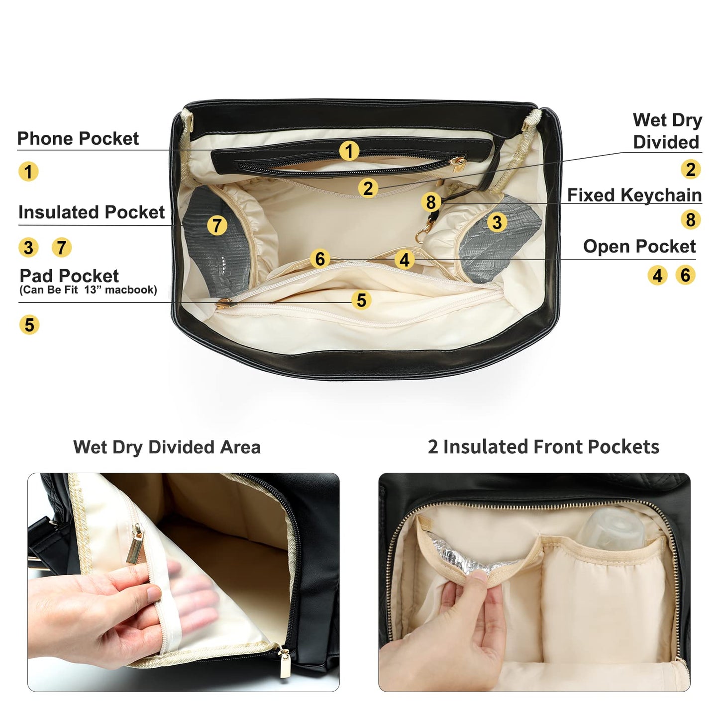 Miss Fong Diaper Bag Backpack Baby Diaper Bag For Baby Boy And Girls, Leather Baby Bag With 13 Diaper Bag Organizing Pouches,Cha