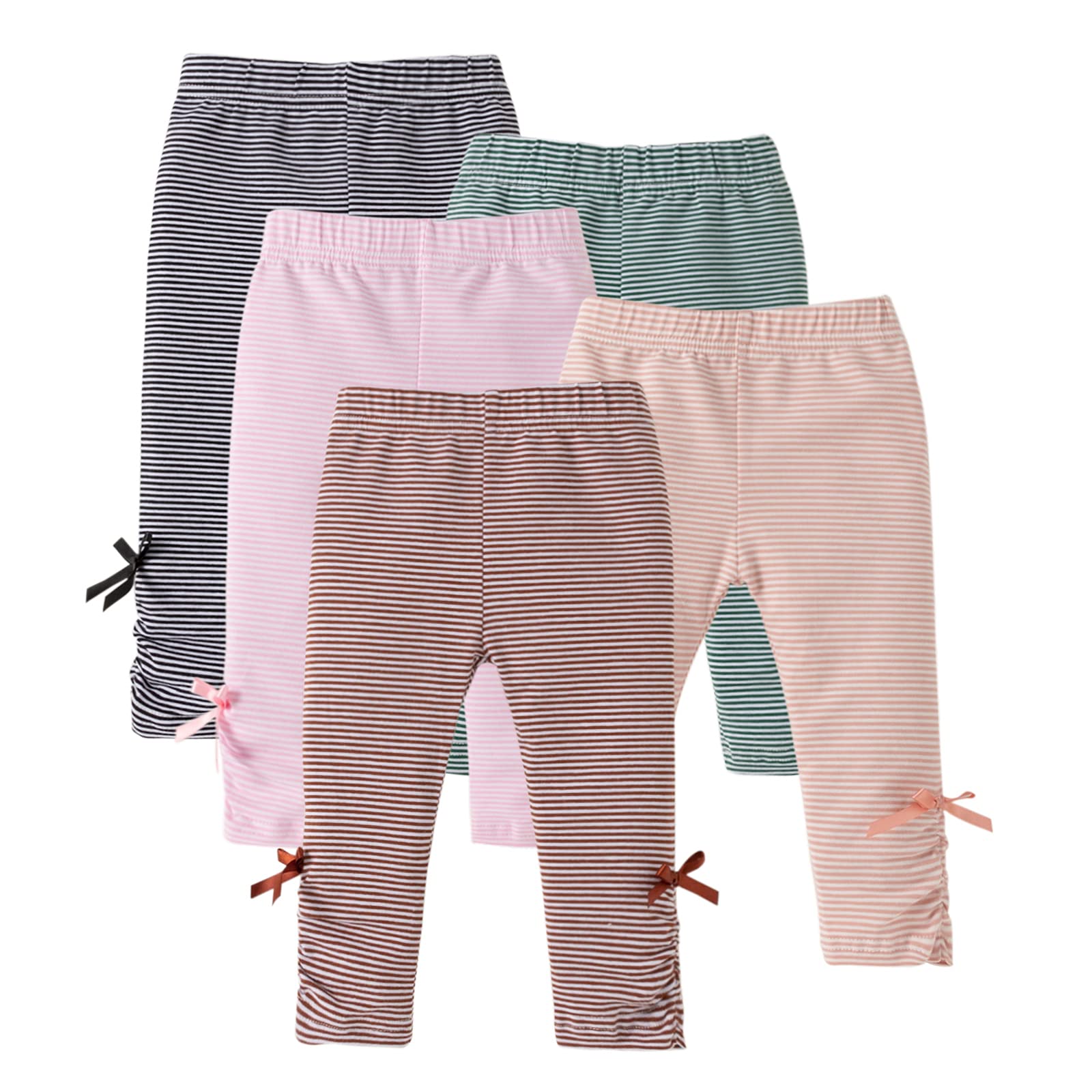 Unikaka Unisex Baby Newborn Stripe 0-48 Months 5-Pack Pants Leggings In Pink Bro
