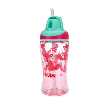 Nuby Thirsty Kids No-Spill Flip-It Printed Boost Cup With Thin Soft Straw - 12Oz, 18+ Months, 1 Pack Print May Vary