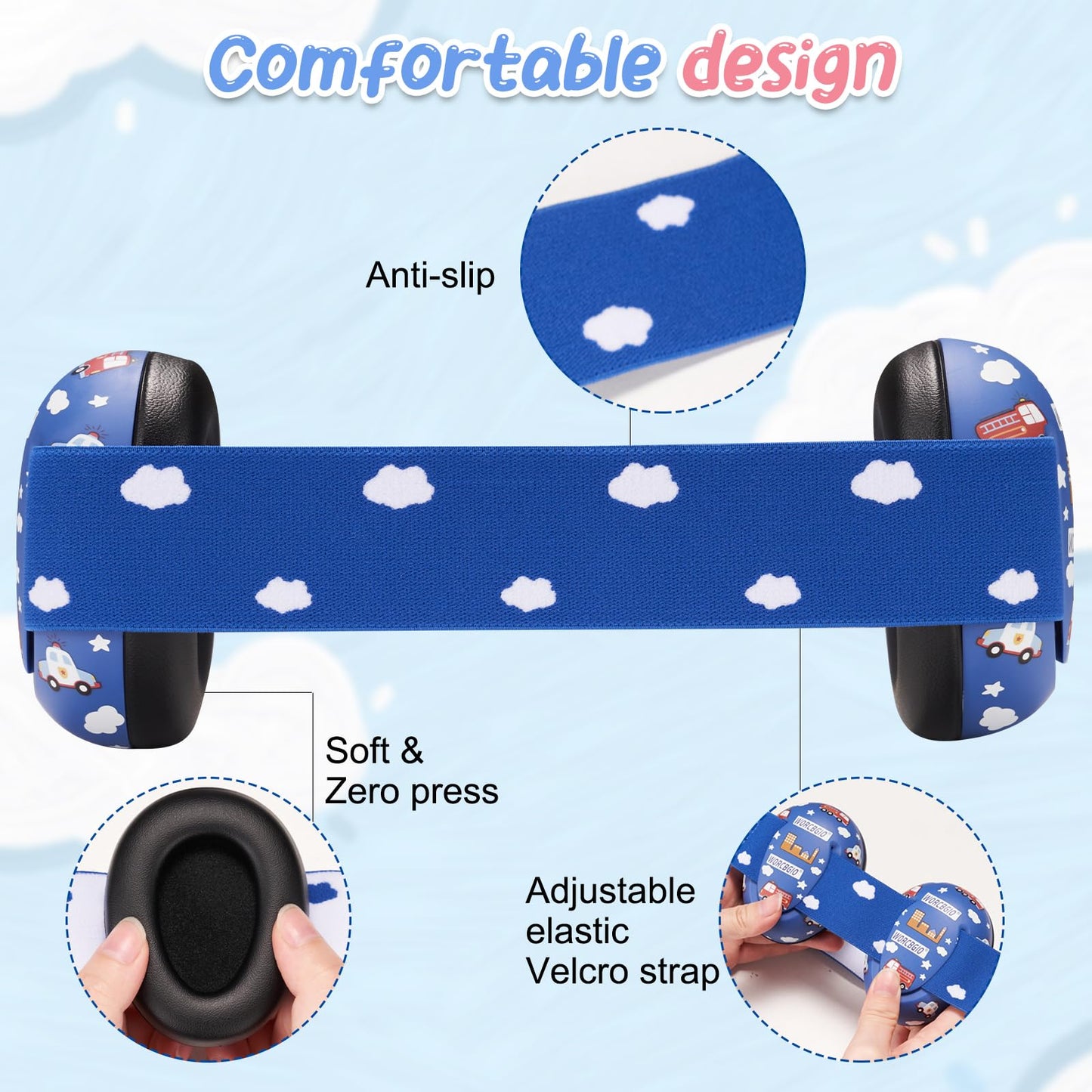 Worcbgio Infant Ear Protection Noise Cancelling Baby Ear Muffs, Toddler Hearing Protection With Adjustable Elastic Headband,Fire