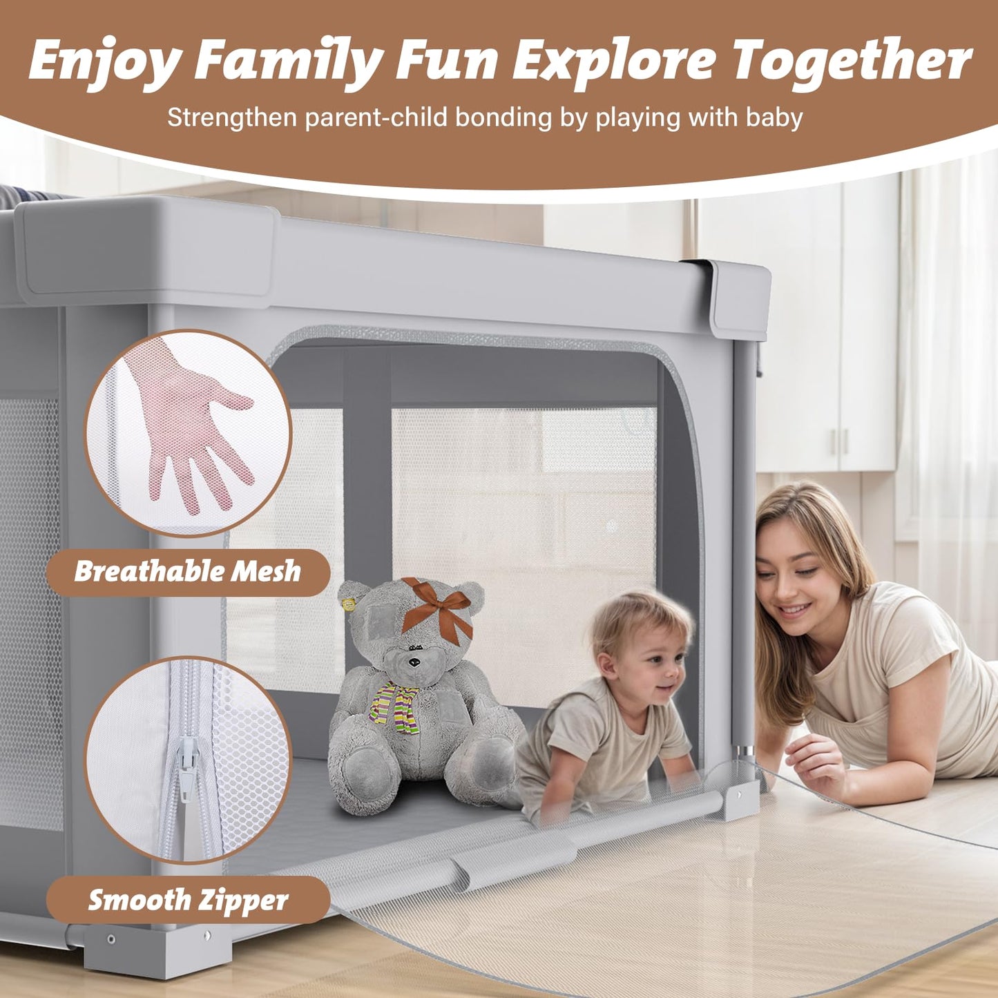 Joyibay Foldable Baby Playpen, 47X47 Portable Baby Playpen With Mat,Baby Playard,Baby Play Fence,Playpen For Babies Toddlers 1-3