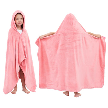 Hiturbo Kids Hooded Fleece Towel: Soft Plush Pool Beach Towel Wrap - 50'X30' Toddler Bath Blanket For Boys Girls 3-12 Years (P