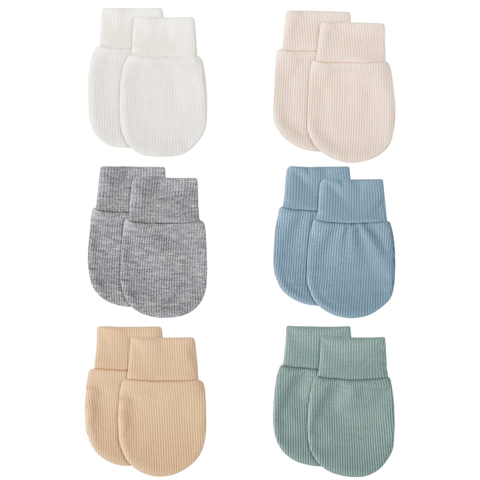 BQUBO 6 Pairs Newborn Baby Boys Girls Mittens 0-6 Months Unisex-Baby Infant Mittens Elastic No Scratch Wrist Gloves Hypoallergen