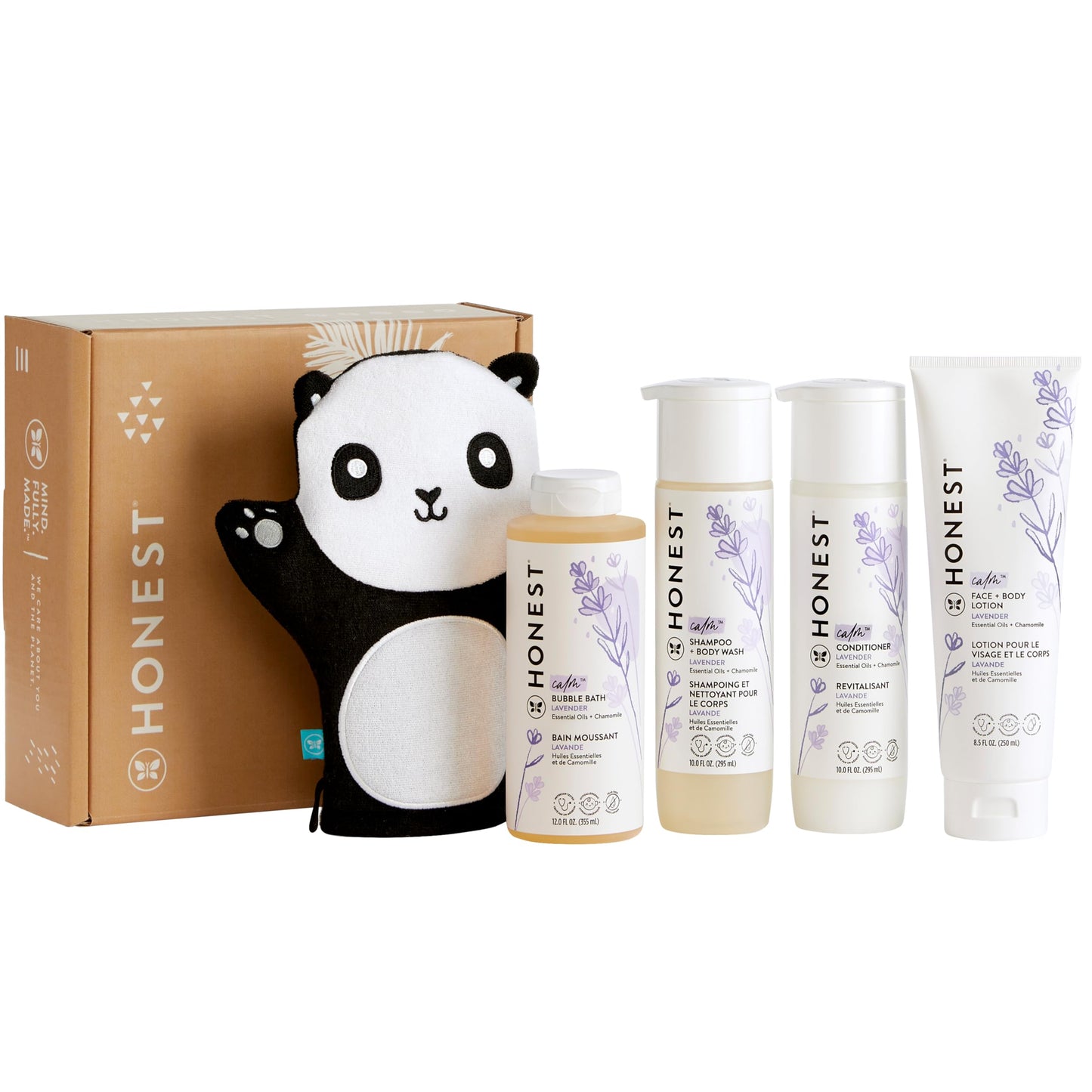 The Honest Company Lavender Bathtime Essentials Bundle | Shampoo + Body Wash, Conditioner, Face + Body Lotion, Bubble Bath, Pand