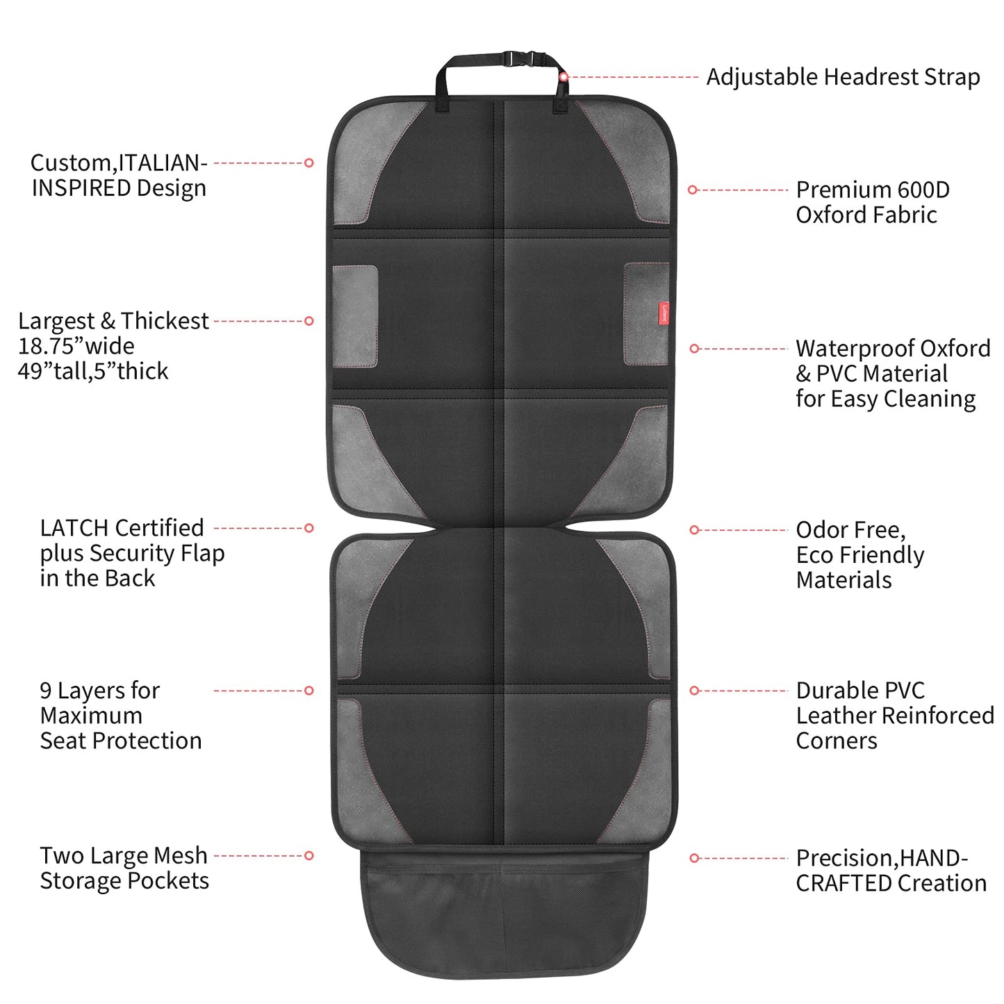 Luilanc Car Seat Protector With Thickest Padding,Waterproof 600D Fabric Child Baby Seat Protector With Storage Pockets,Non-Slip