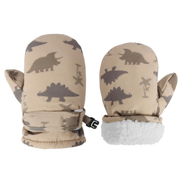 Fynnsure Toddler Mittens Baby Waterproof Snow Gloves Kids Ski Snow Gloves Cold Weather Mittens For Boys Girls Khaki Dinosaur 4-6