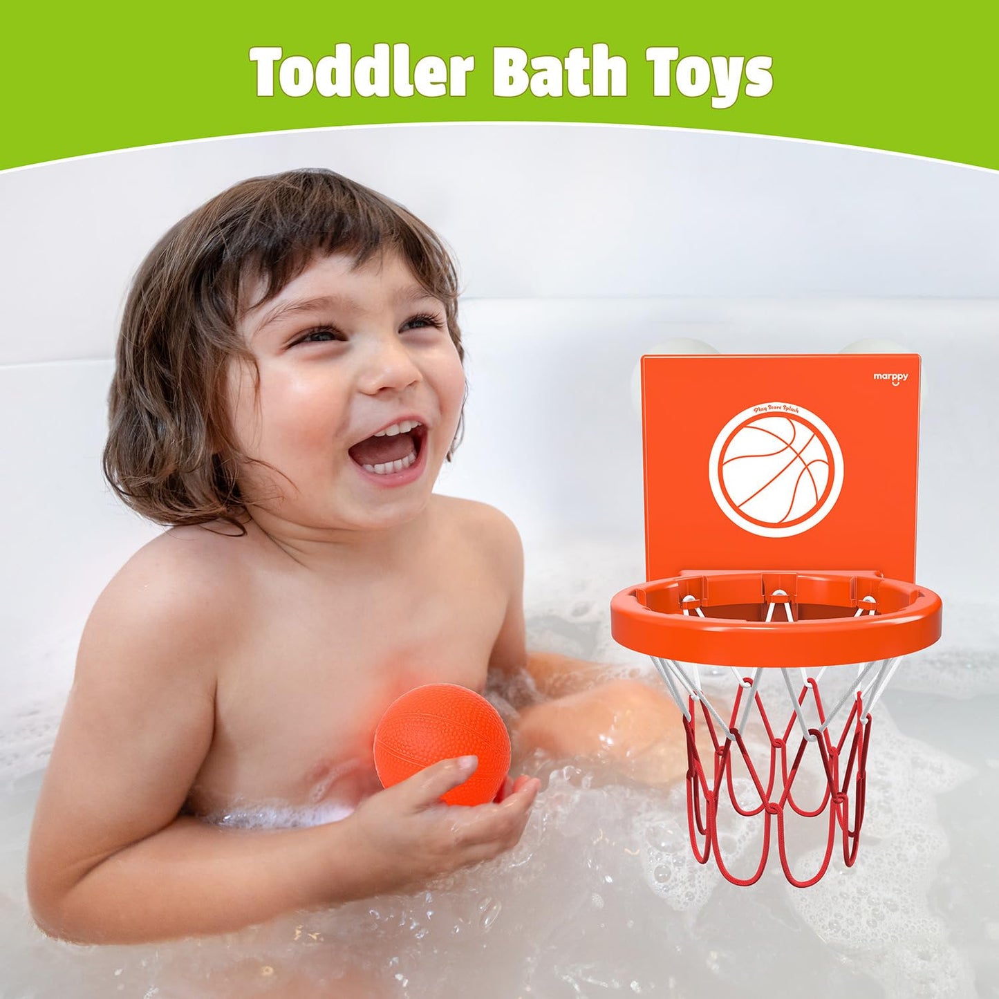MARPPY Bath Toys for Toddlers & Kids - Bathtub Basketball Hoop with 4 Mold-Free Balls, Strong Suction Cup - Fun Bathtub and Show