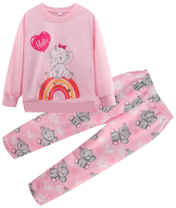 Retsugo Toddler Girl Elephant Clothes Elephant Print Winter Outfits Spring Long Sleeve Shirt Top Animal Pants Set Girls Tracksui