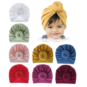 Insowni 8 Pack Solid Nursery Hospital Ball Donut Turban Hat Cap Beanie Bonnet For Baby Girls Toddlers Newborns Infants