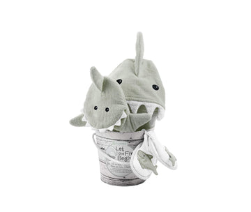 Baby Aspen Baby Girls 4pc Bath Time Gift Set Hooded Towel, Gray, Gray Shark US