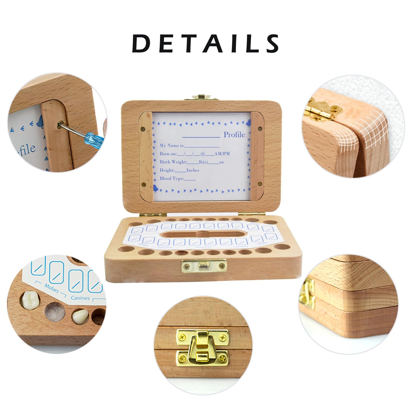 Molfuj Baby Tooth Fairy Keepsake Box, Newborn Personalized Wooden Storage Album For Lost Tooth, Children Memory Boxes To Save Fi