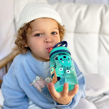 Nuby Flip-It Kids On-The-Go Printed Water Bottle With Bite Proof Hard Straw - 12Oz / 360 Ml, 18+ Months, 1 Pack Of 1 Piece, Prin