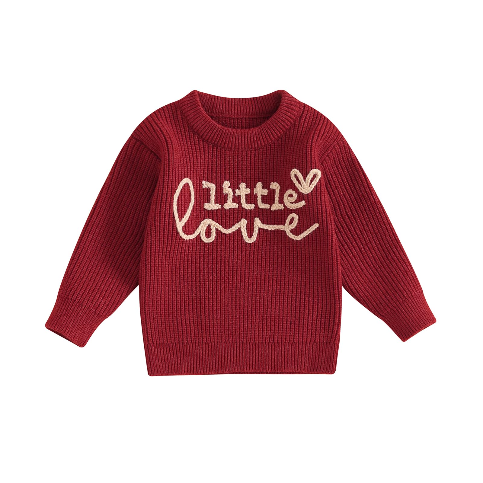 Baby Girl Valentines Day Outfit Toddler Valentines Day Sweater Love Embroidery Crewneck Pullover Sweatshirt Top(E-Red Little Lov