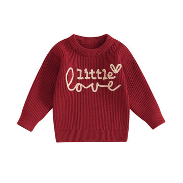 Infant Baby Girl Valentines Day Sweater Love Embroidery Knit Pullover Sweatshirt Valentines Day Baby Girl Outfit(E-Red Little Lo