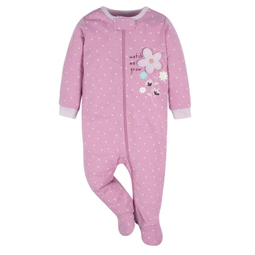 Gerber Baby Girls 4 Pack Sleep 'N Play Footie Lavender Garden Preemie
