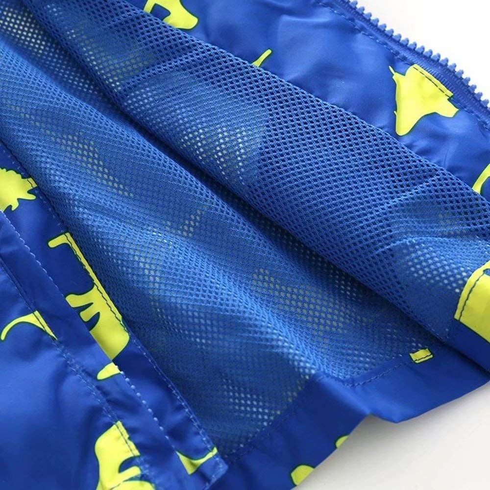 Baby Boys Dinosaur Print Zip Up Lightweight Hooded Jacket Outerwear Spring Windproof Windbreakers, Blue, Size 18 Months = Tag 90