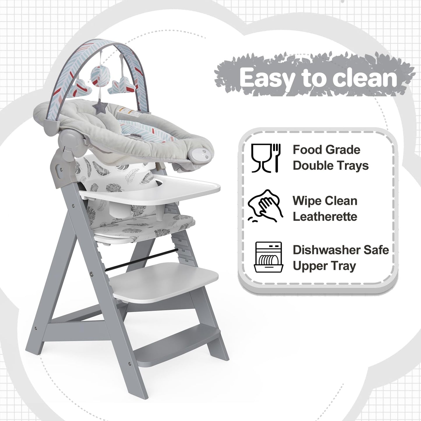 Wooden High Chair With Baby Bouncer - Convertible Baby Highchair With Tray - Adjustable High Chair For Babies/Toddlers/6 Months