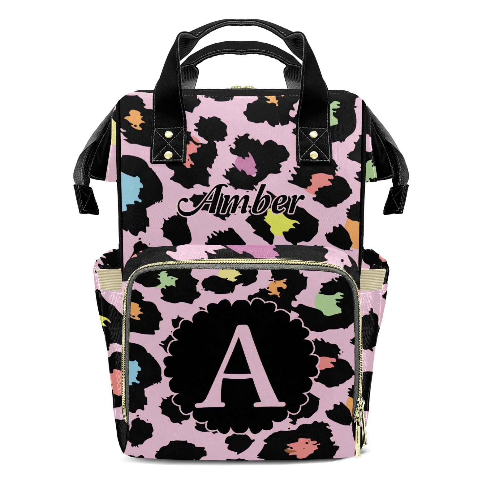 XOZOTY Leopard Print Color Pink Diaper Bags Backpack with Name Personalized Baby Bag Nursing Nappy Bag Travel Tote Bag Gifts