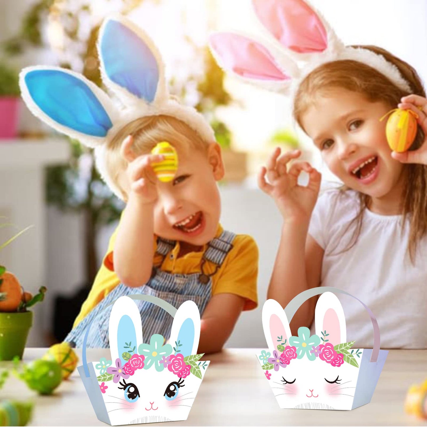 Weepa Easter Treat Boxes Mini Paper Easter Baskets For Kids Diy Egg Hunt Bunny Gift Box With Handle Cute Bunny Easter Basket Con
