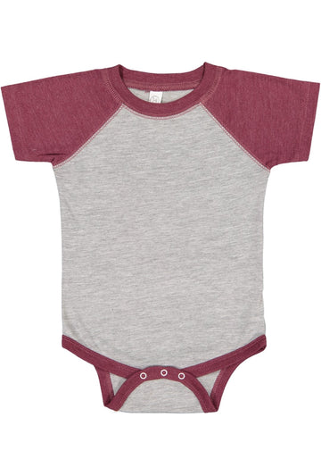 Rabbit Skins, Baby Short Sleeve Raglan Baseball Bodysuit, Vintage Heather/Vintage Burgundy, 18 Months