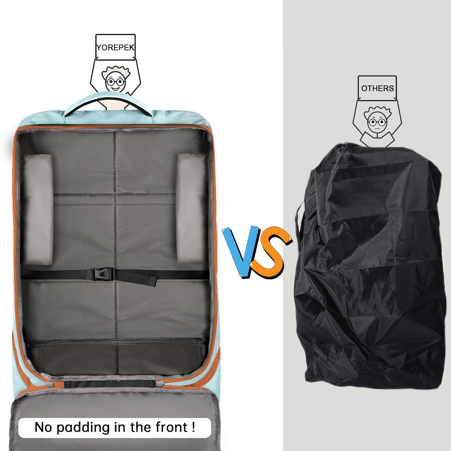 Yorepek Car Seat Travel Bag, Padded Car Seat Bags For Air Travel, Carseat Travel Cover Backpack With Shoulder Straps, Large Gate