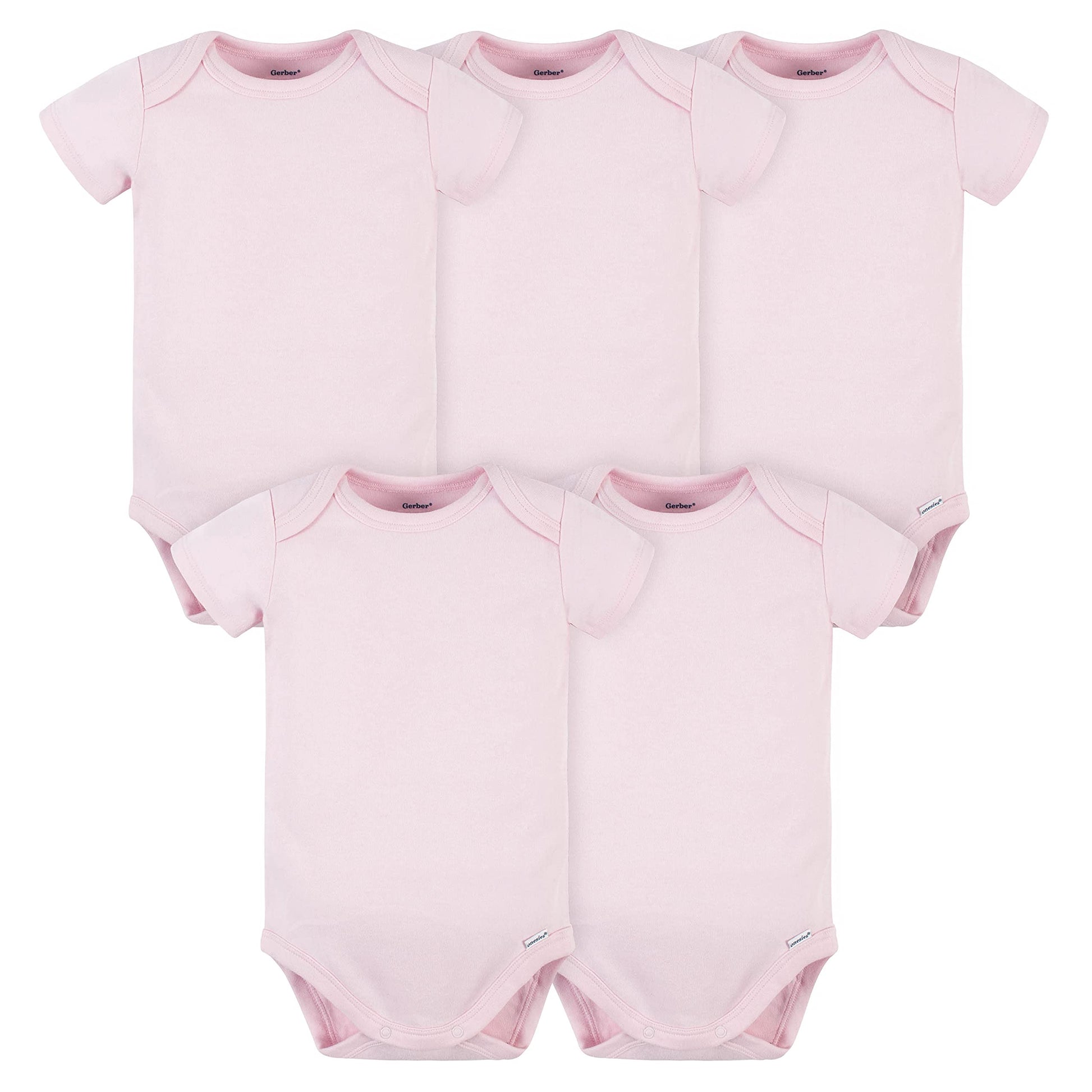 Gerber Baby 5 Pack Onesies Multi-Packs Bundle Interlock 180 Gsm, Light Pink, 24 Months