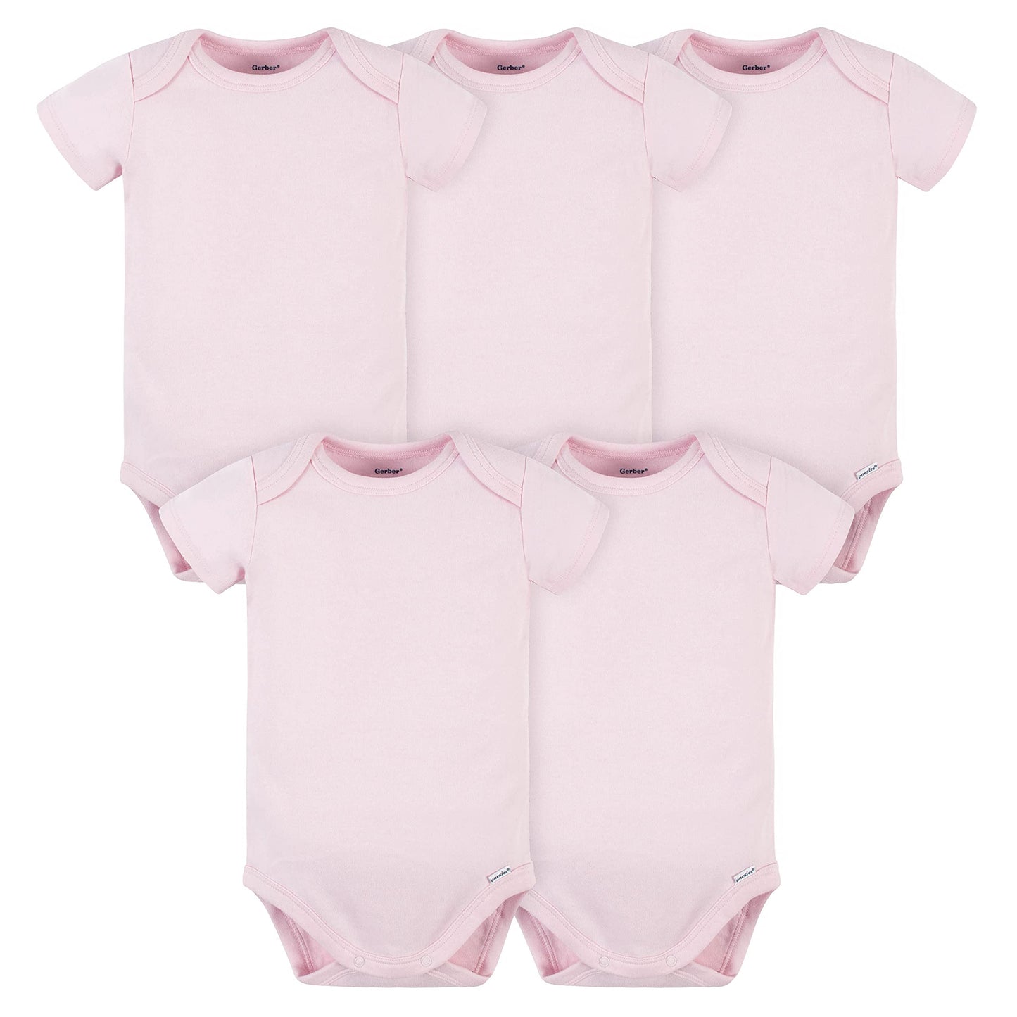 Gerber Baby 5 Pack Onesies Multi-Packs Bundle Interlock 180 Gsm, Light Pink, 6-9 Months