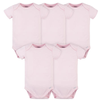 Gerber Baby 5 Pack Onesies Multi-Packs Bundle Interlock 180 Gsm, Light Pink, 18 Months