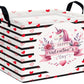 BOOHIT Valentines Day Basket for Kids Heart Shaped Empty Storage Bins for Gifts with Handles Room Decor (Black Dash Love Unicorn
