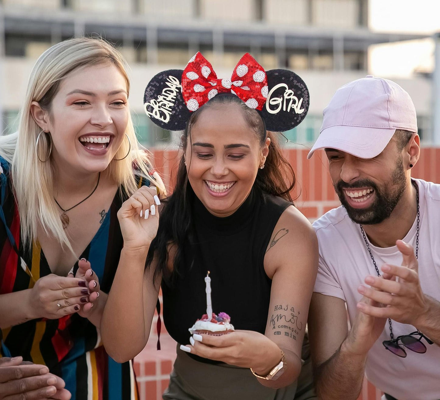 Razko Minnie Ears Headband, Rose Gold Mouse Ears,Iridescent Minnie Ears, Silver Blue Rainbow Mouse Ears, One Size Fit All (Birth