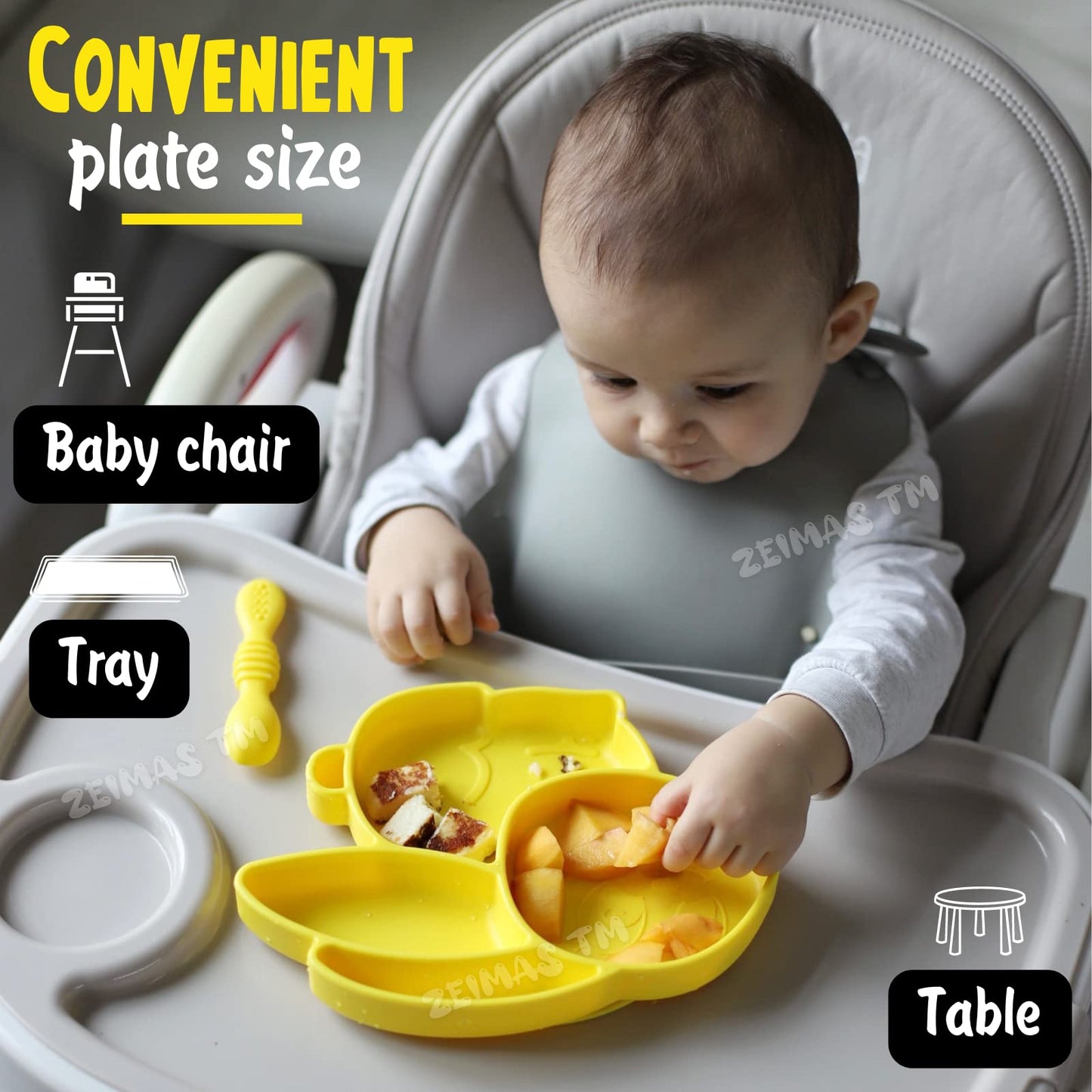 Zeimas Silicone Divided Toddler Baby Plates - Portable Non Slip Suction Plates For Children Babies And Kids Bpa Free Baby Dinner
