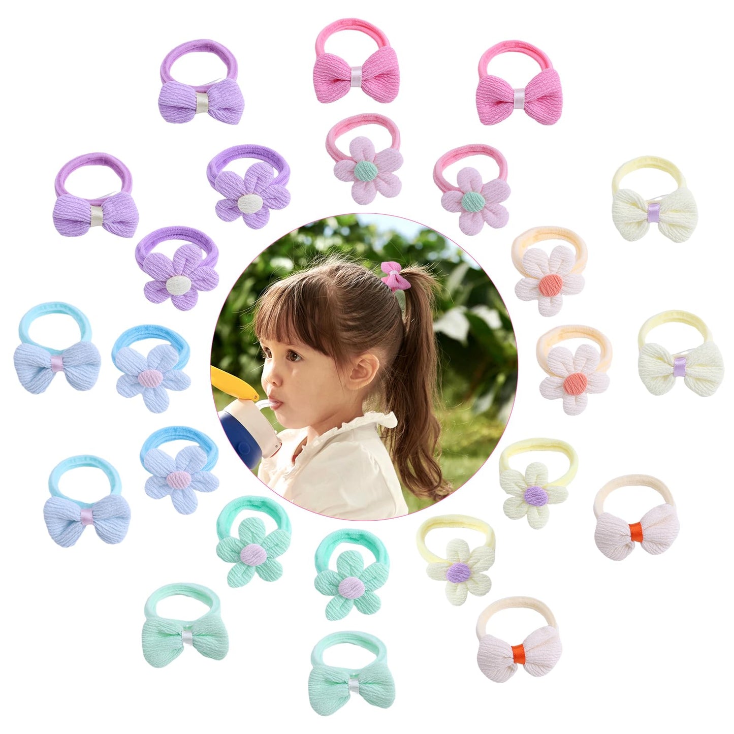 Taangthose 24 Pcs Toddler Hair Ties For Girls, Baby Hair Tie Cute Flower Elastic Scrunchies, Seamless Ponytail Holders, Little G