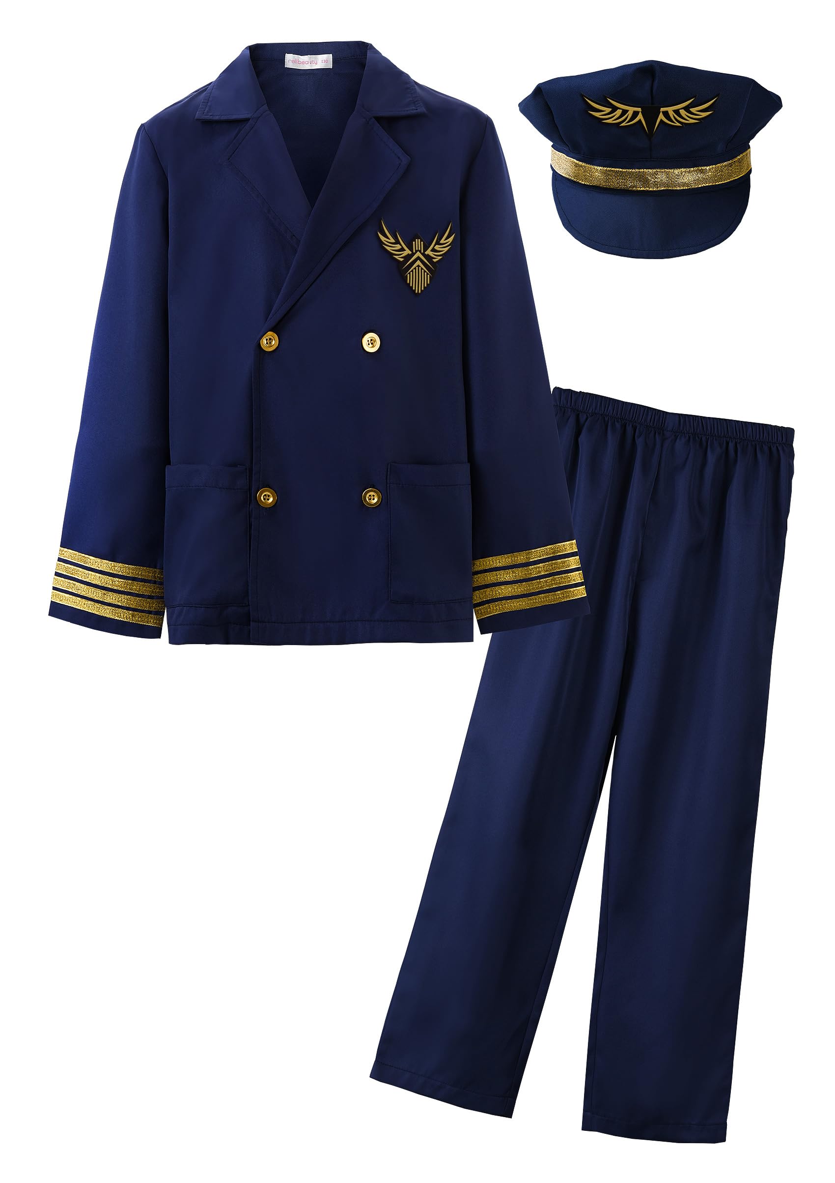 Relibeauty Kids Pilot Uniform Deluxe Costume Role Play Set With Jacket Trousers And Hat, 14-15/160