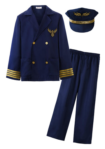 Relibeauty Kids Pilot Uniform Deluxe Costume Role Play Set With Jacket Trousers And Hat, 12-14/150