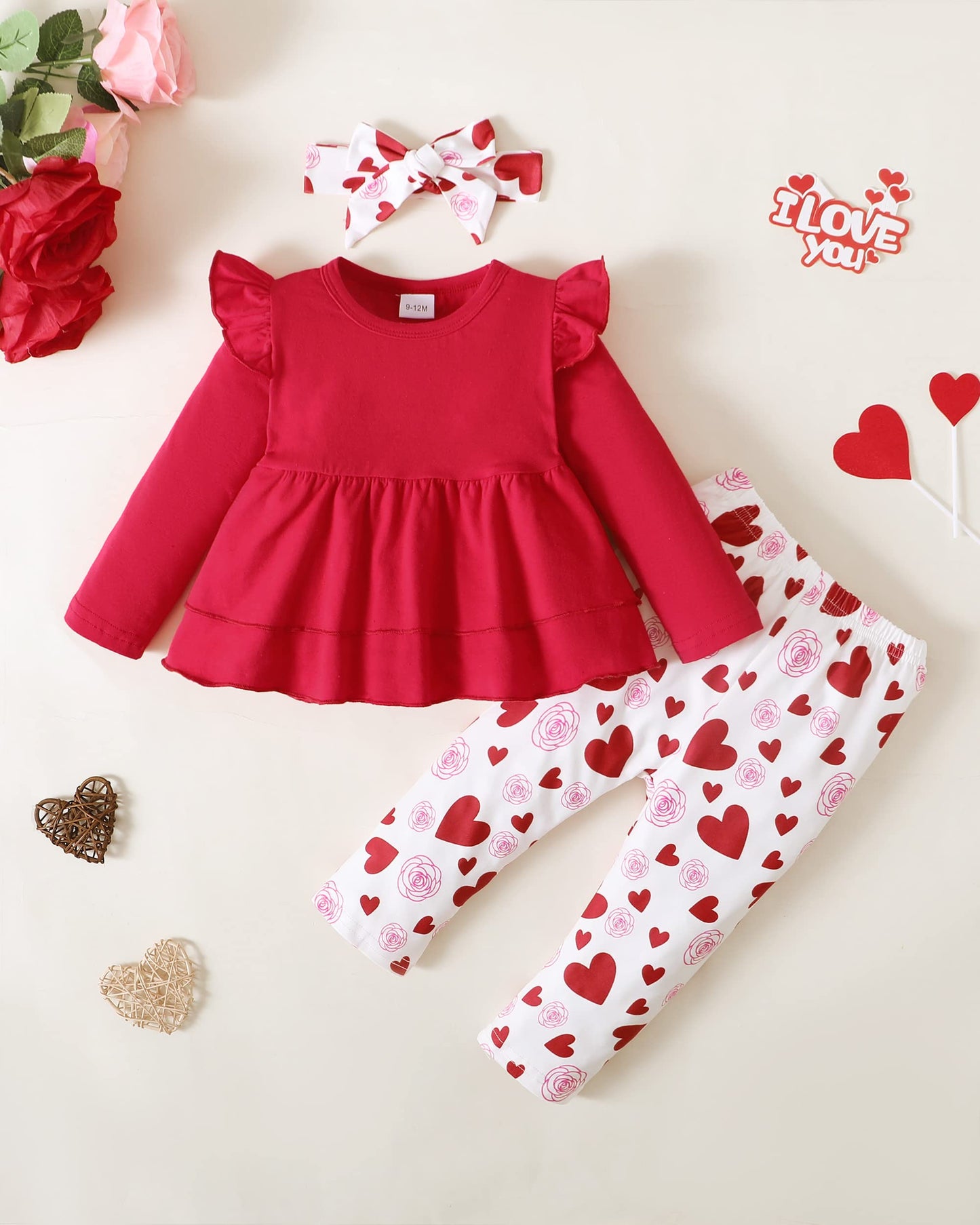 Baby Clothes Girl 12-18 Months Valentine'S Day Outfits Infant Clothes For Girls 12-18 Months Long Sleeve Ruffle Top Love Heart P